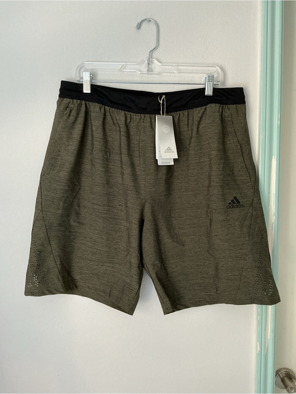 adidas Men's Olive Athletic Shorts with Black Waistband XL